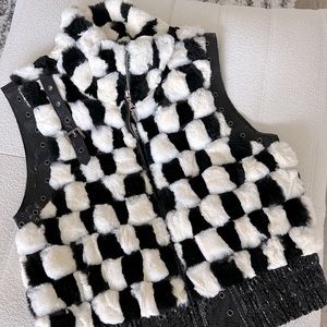 Unique Checker Rabbit Fur Vest
